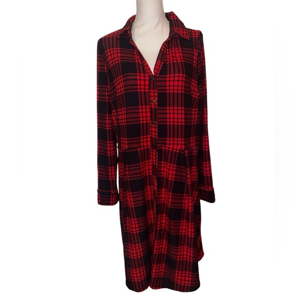 Derek Hearts Plaid Flannel Dress in Black and Red Checked Pattern Size 2X - Picture 1 of 4